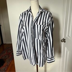 a new day button down cotton blend stripe shirt size m